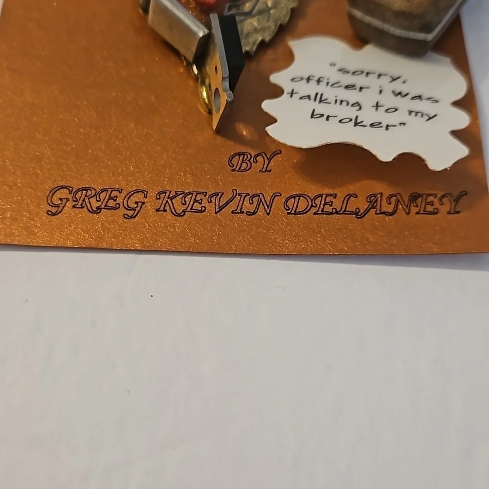 Greg Kevin Delaney Whimsical Face Brooch w/ Additional Saying Pin